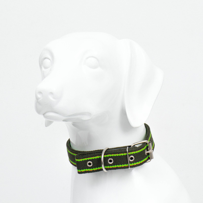 Ошейник брезентовый безразмерный двухслойный, хаки/зелёный, 67 х 3 см, ОШ до 55 см