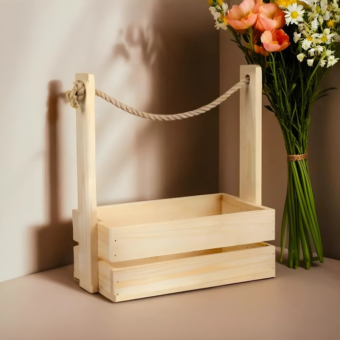 Кашпо деревянное 28×15×30 см Кашпо деревянное 28×15×30 см "Аром", ручка канат, натуральная сосна