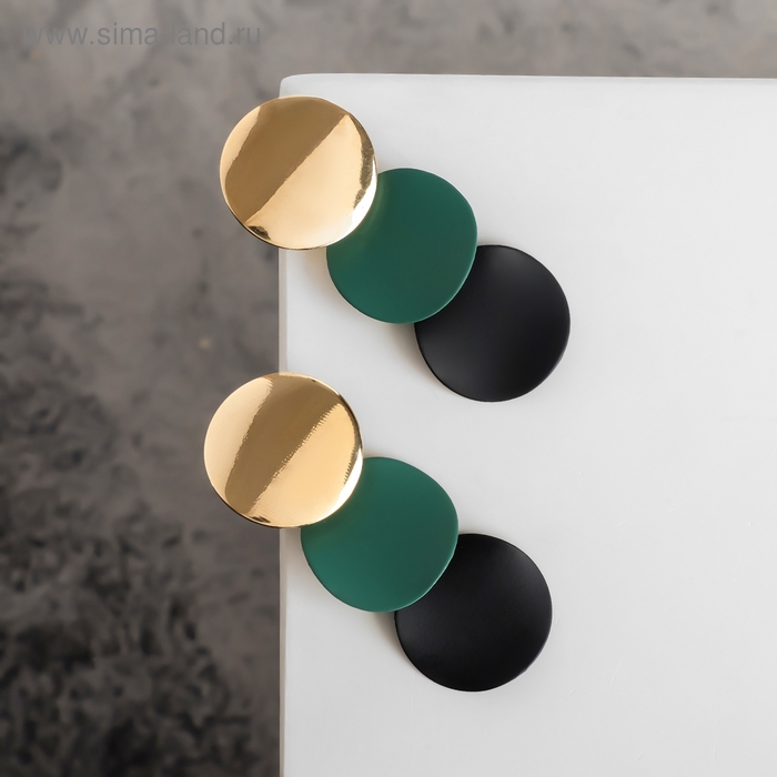 Серьги металл &laquo;Азелия&raquo; выгнутые круги, цвет чёрно-зелёный в золоте