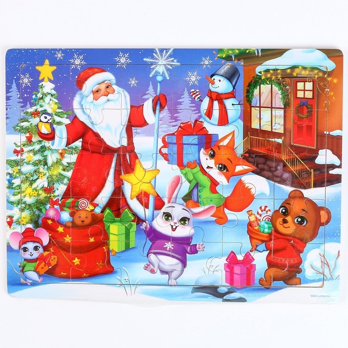 Деревянный пазл большой &laquo;Новый год! Весёлый праздник&raquo;, 30 элементов