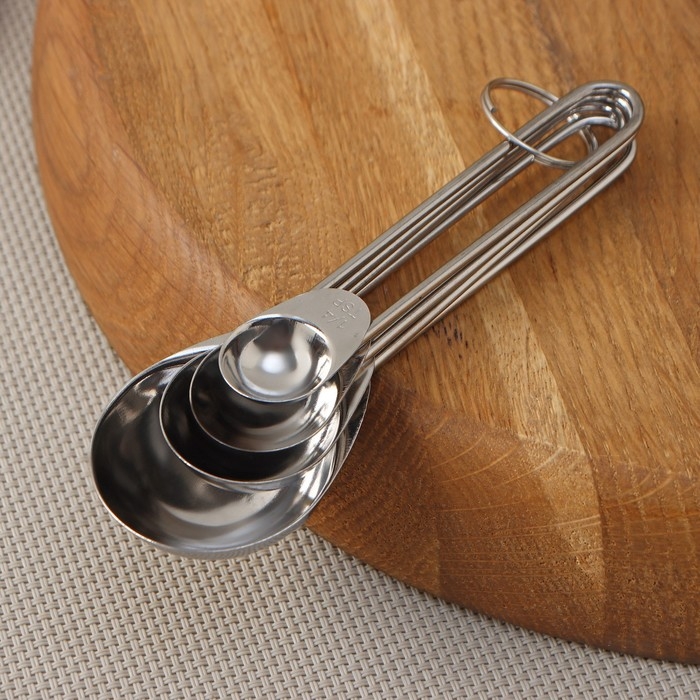 Набор мерных ложек Доляна &laquo;Металлик&raquo;, 4 шт: 1,25/2,5/5/15 мл, цвет серебристый