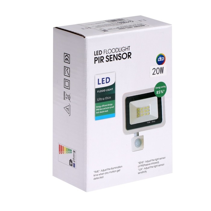 Прожектор светодиодный, 20 Вт, 1800 Лм, 4000К, Датчик движения, IP66 Прожектор светодиодный, 20 Вт, 1800 Лм, 4000К, Датчик движения, IP66