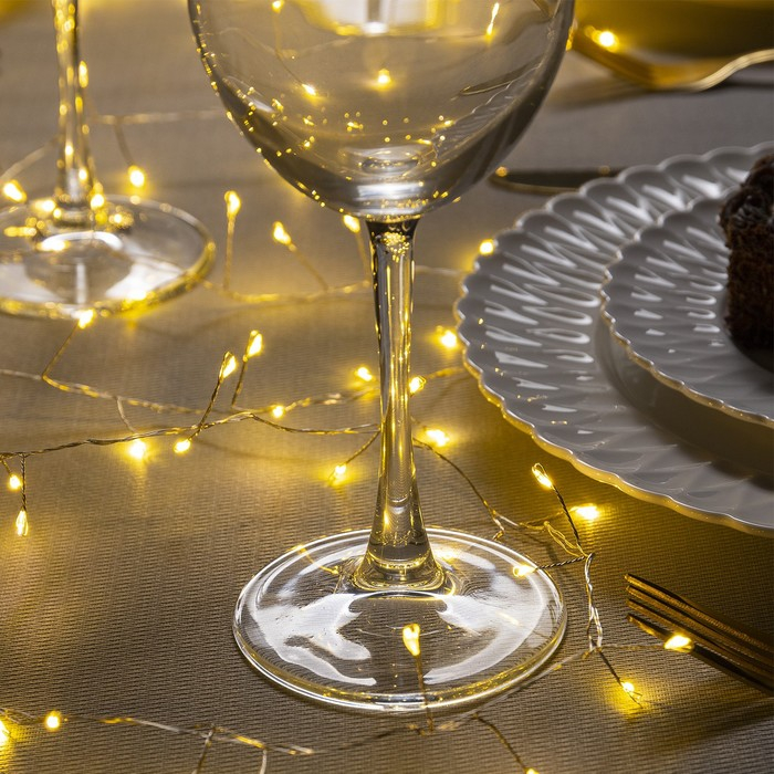 Гирлянда &laquo;Мишура&raquo; 5 м роса, IP20, серебристая нить, 200 LED, свечение тёплое белое, 12 В