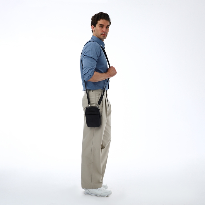 Сумка мужская через плечо TEXTURA, искусственная кожа, цвет чёрный