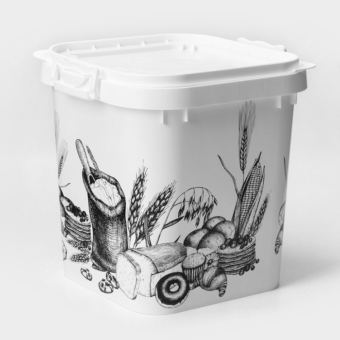 Ёмкость для муки и сахара, 25 л, с декором, цвет белый