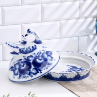 Блинница "Уточка", d-24см, h-20,5см, гжель, 1 сорт