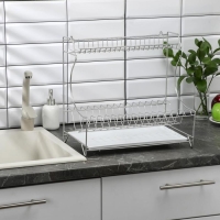 Сушилка для посуды с поддоном 2-х ярусная, настольно-настенная, 39,5&times;25&times;38 см, цвет хром