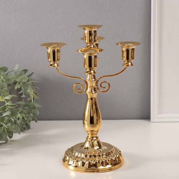 Подсвечник металл на 5 свечей "Классика с завитками" d-2 см 12х18,5х28 см
