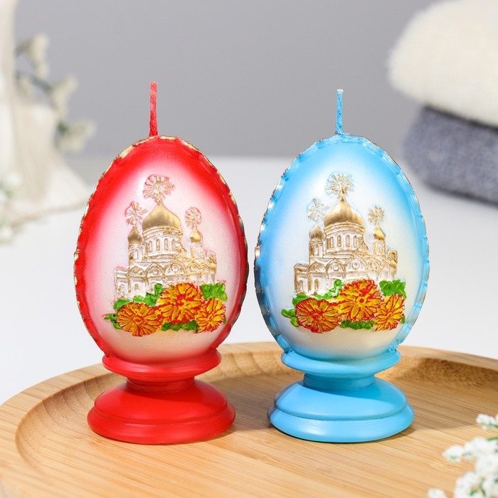 Свеча фигурная малая Свеча фигурная малая "Пасхальное яйцо с храмом", 5,5х9 см, 95 гр МИКС