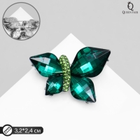 Брошь &laquo;Бабочка&raquo; крупная, цвет зелёный в серебре