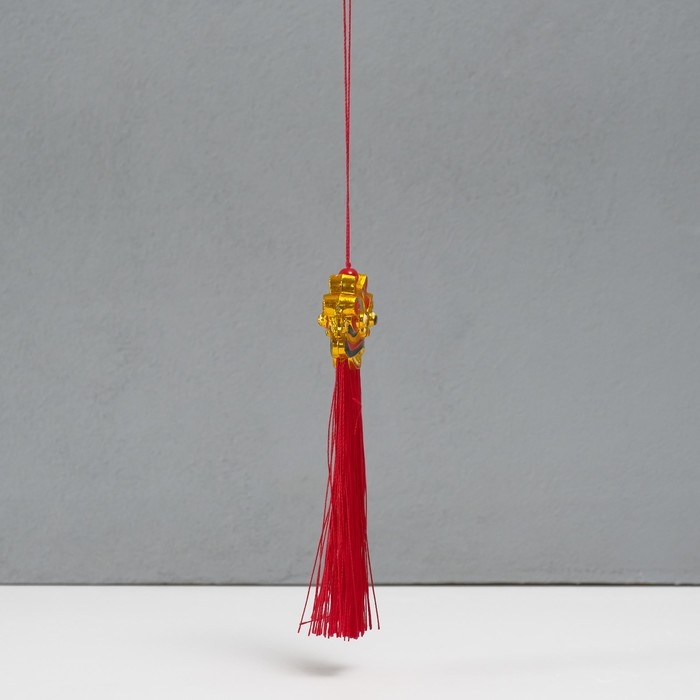 Подвеска текстиль, пластик "Китайский лев" красная 2х4х14 см