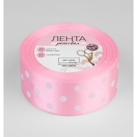 Лента атласная «Горошек», 40 мм × 23 ± 1 м, цвет розовый №004 Лента атласная «Горошек», 40 мм × 23 ± 1 м, цвет розовый №004