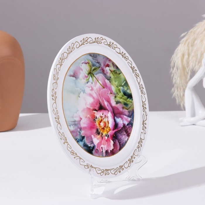 Панно-тарелка &laquo;Цветок&raquo;, белая, D = 20 см, лаковая миниатюра