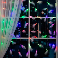 Гирлянда «Занавес» 3 × 1.4 м с насадками «Перья», IP20, прозрачная нить, 80 LED, свечение мульти (RG/RB), мигание, 220 В Гирлянда «Занавес» 3 × 1.4 м с насадками «Перья», IP20, прозрачная нить, 80 LED, свечение мульти (RG/RB), мигание, 220 В