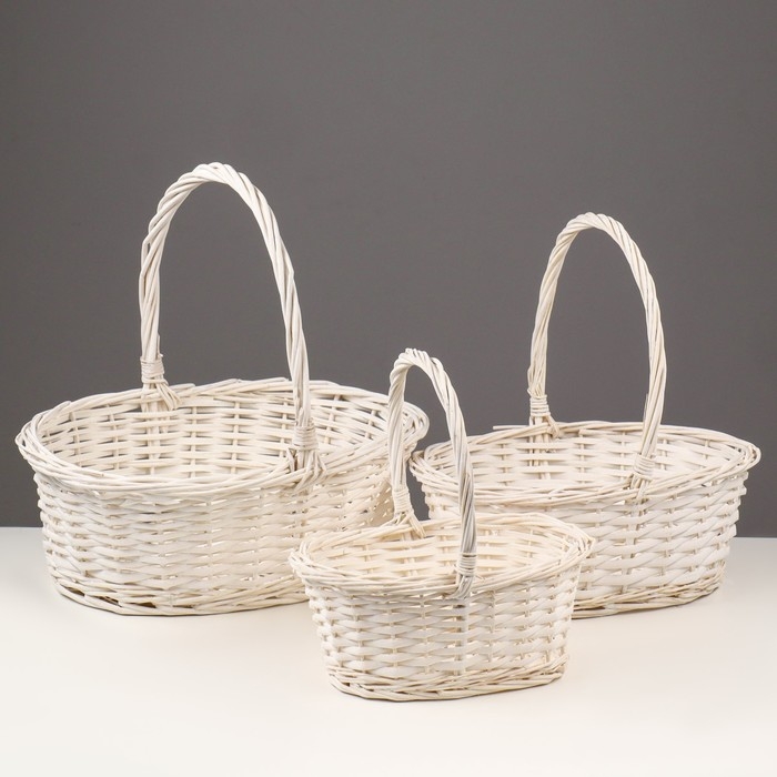 Набор корзин плетеных (ива), 38х28х14/35 см / 33х23х12,5/30 см / 26х18х11/25 см, 3 шт., белы Набор корзин плетеных (ива), 38х28х14/35 см / 33х23х12,5/30 см / 26х18х11/25 см, 3 шт., белы