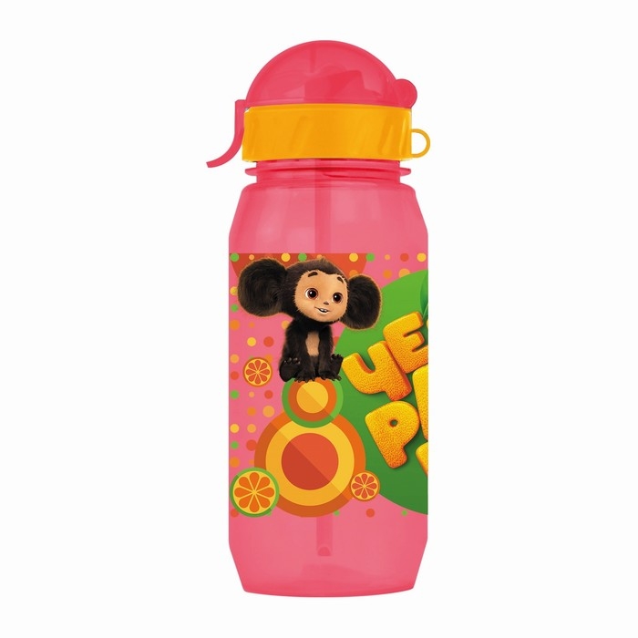 Бутылочка детская с силиконовой трубочкой &laquo;Чебурашка&raquo;, 400 мл., со шнурком, цвет и рисунок МИКС