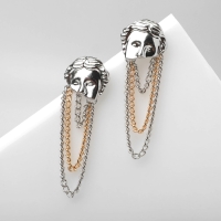 Серьги металл &laquo;Лица&raquo; цепи, цвет серебро с золотом