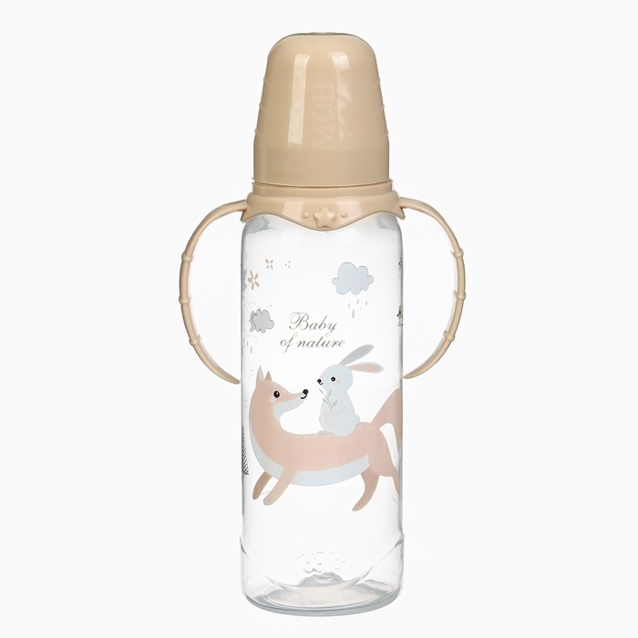 Бутылочка для кормления &laquo;Лесные друзья&raquo; 250 мл, цилиндр, с ручками, цвет бежевый