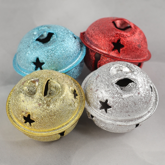 Бубенчики, набор 12 шт., размер 1 шт. &mdash; 3 &times; 3 см, цвет серебряный, золотой, красный, голубой