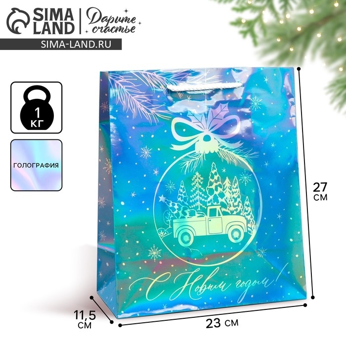 Пакет голографический &laquo;Морозко&raquo;, ML 23 х 27 х 11.5 см, Новый год