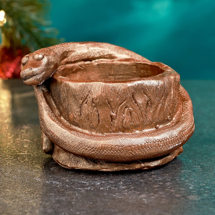 Новый год. Символ 2025. Подсвечник новогодний Новый год. Символ 2025. Подсвечник новогодний "Змея на пеньке" бронза, 5х7см