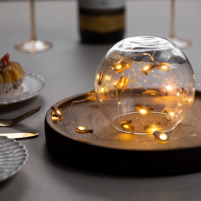 Гирлянда &laquo;Нить&raquo; 2 м роса с насадками &laquo;Птичка&raquo;, IP20, серебристая нить, 20 LED, батарейки ААх2 (нет в комплекте), свечение тёплое белое