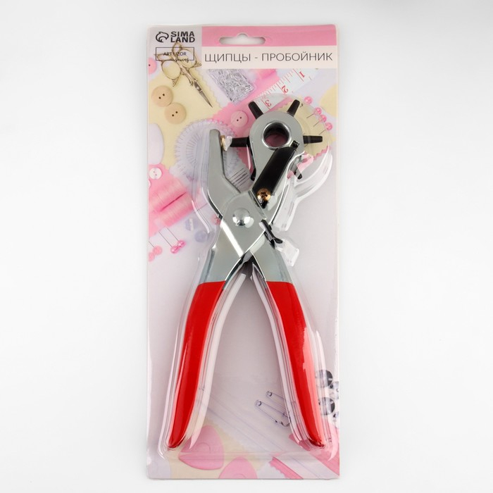 Щипцы-пробойник, с прорезиненными ручками, 21 &times; 13,5 см, цвет серебряный/красный