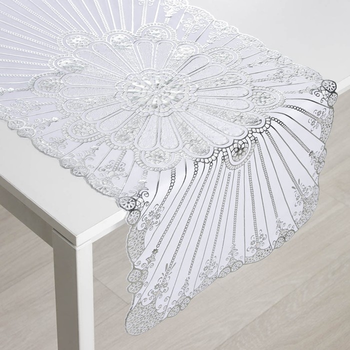 Салфетка ажурная для стола &laquo;Лучи&raquo;, 84&times;40 см, ПВХ, цвет серебряный