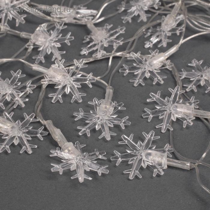 Гирлянда &laquo;Нить&raquo; 5 м с насадками &laquo;Снежинки большие&raquo;, IP20, прозрачная нить, 20 LED, свечение мульти (RG/RB), мигание, 220 В