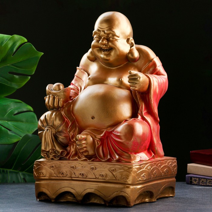 Копилка Копилка "Хотей сидя большой" бронза, красный, 32х25х51см