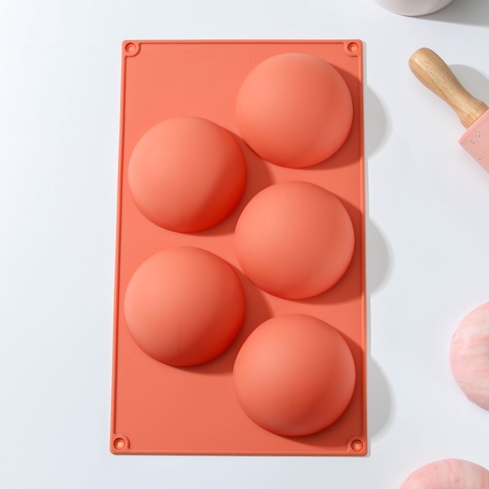 Форма для выпечки Доляна &laquo;Полусфера&raquo;, силикон, 29,5&times;17 см, 5 ячеек, d=8 см, цвет МИКС