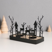 Подсвечник металл, дерево на 2 свечи "Олени и домики" d=4 см 7,5х18х14 см