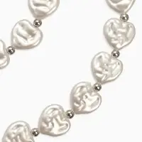 Набор 2 пред-та: бусы,браслет "Жемчуг барочный", сердечки, 40/18см, цвет белый в серебре