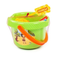 Набор для игры в песке №10: ведро большое, ситечко, лопатка, грабельки, 4 формочки