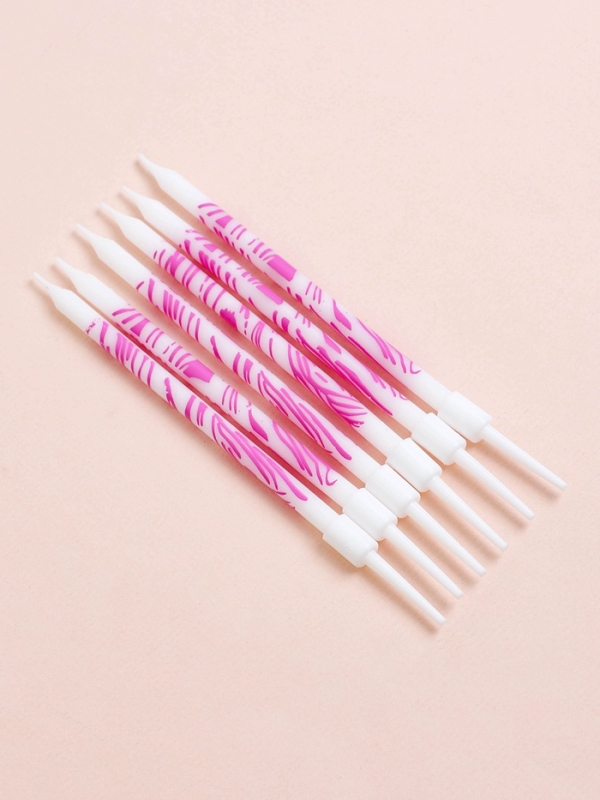 Свечи для торта "Волнистые линии", 6 шт, белый с розовым
