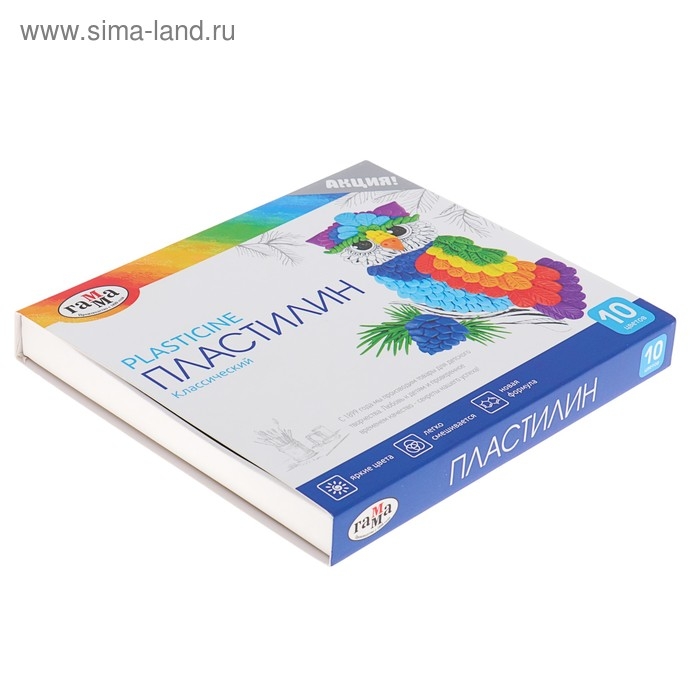 Пластилин 10 цветов 200 г, Гамма Пластилин 10 цветов 200 г, Гамма "Классический", со стеком, картонная упаковка 268016
