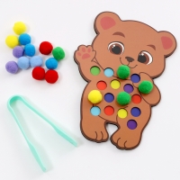 Сортер деревянный &laquo;Мишка&raquo; с помпонами и пинцетом, 15 х 21 см