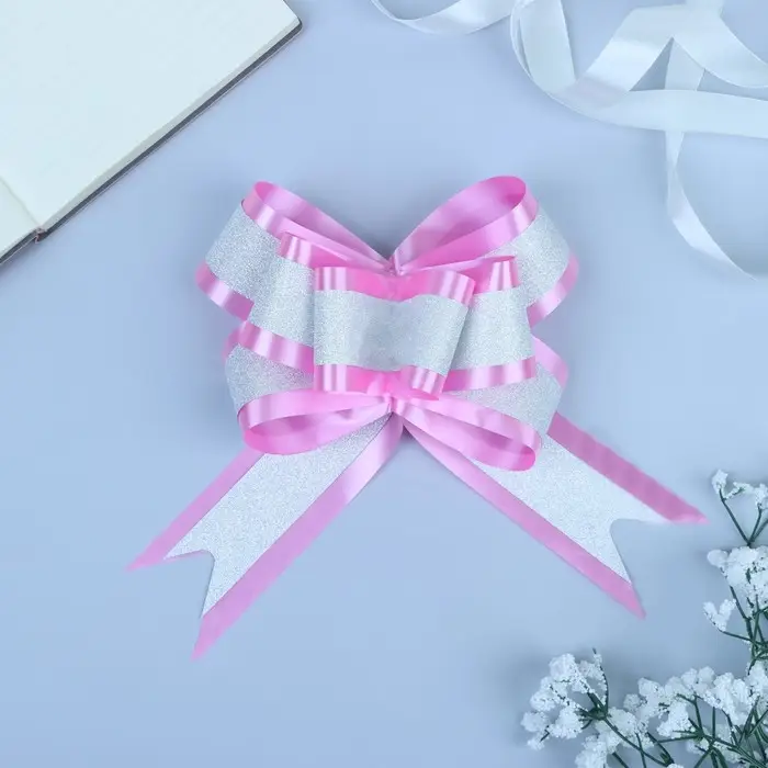 Бант - бабочка №5 &laquo;Фактурная полоса&raquo;, розовый