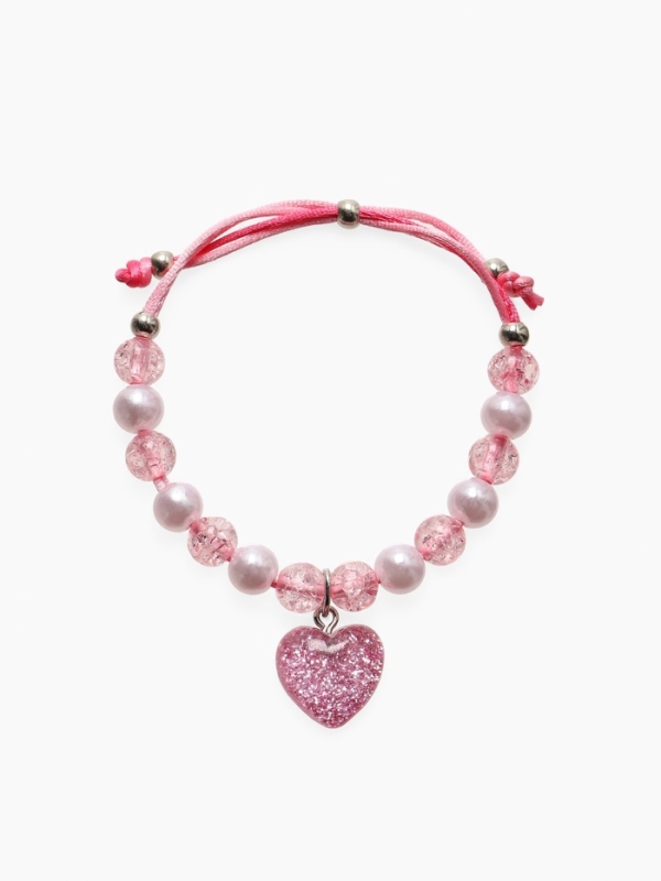Браслет детский Браслет детский "Выбражулька" на затяжке, сердце с бусинами, цвет розовый