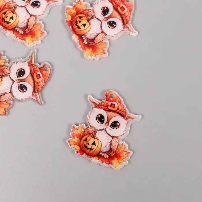 Декор для творчества акрил "Совёнок в шапочке с тыквой" 2,4х2,9х0,2 см