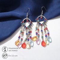 Серьги висячие со стразами &laquo;Восток&raquo; ловец снов, цветные в чернёном серебре, 8 см