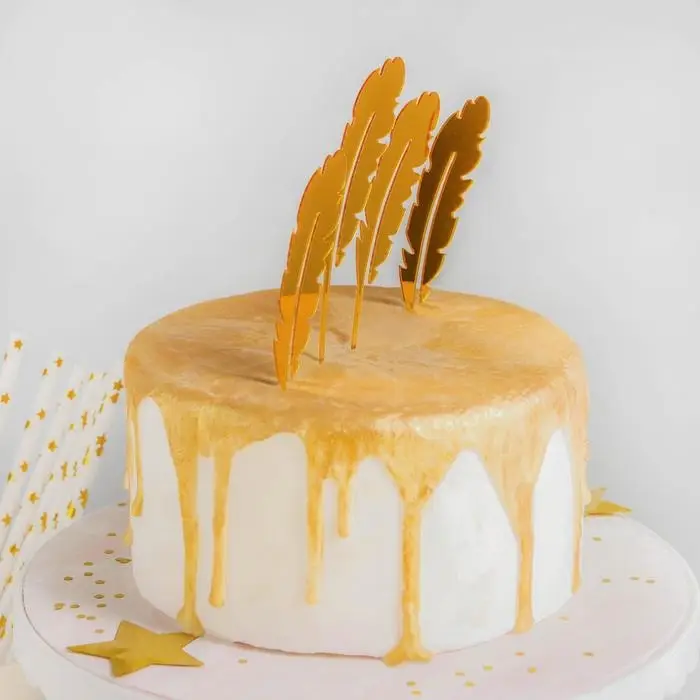 Набор топперов для торта &laquo;Перо&raquo;, 4 шт, цвет золотой