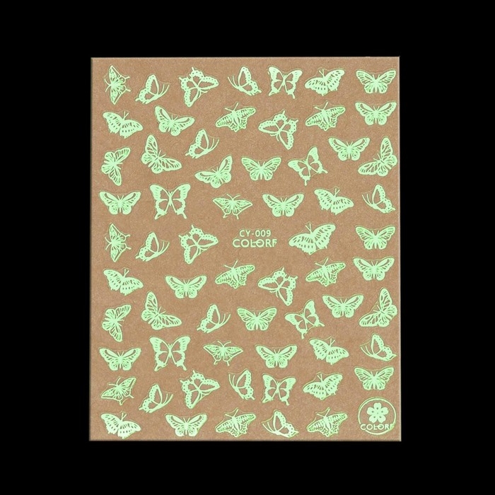 Наклейки для ногтей &laquo;Бабочки&raquo;, флуоресцентные, цвет белый