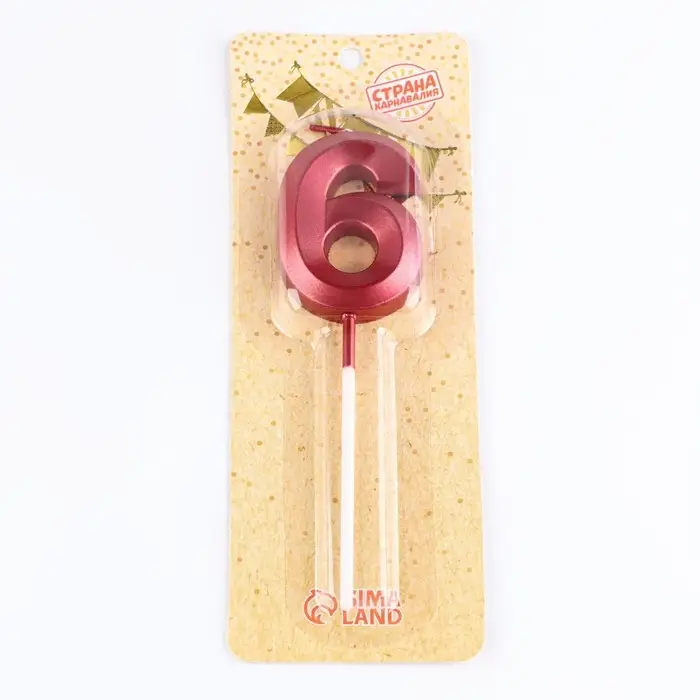 Свеча в торт на шпажке &laquo;Цифра 6&raquo;, красная, 5 см