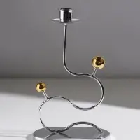 Подсвечник металл на 1 свечу "Линия и шарики" серебро с золотом d=2,5 см 14,5х7,5х26 см