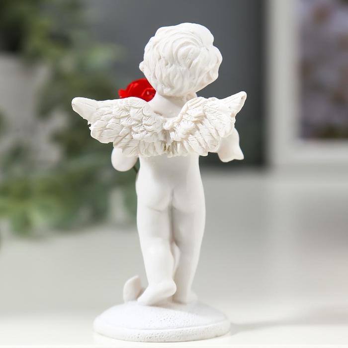 Фигурка полистоун &laquo;Ангелочек с красной розой&raquo;, 8&times;4.5&times;3.5 см