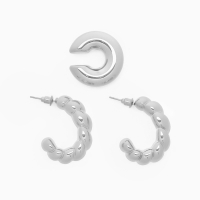 Набор серьги и каффы 3 шт. &laquo;Косичка&raquo; бублик, цвет серебро