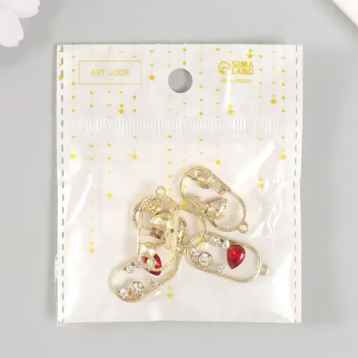 Декор для творчества металл, пластик "Овал с гранатом" золото 0,5х1,3х2,7 см