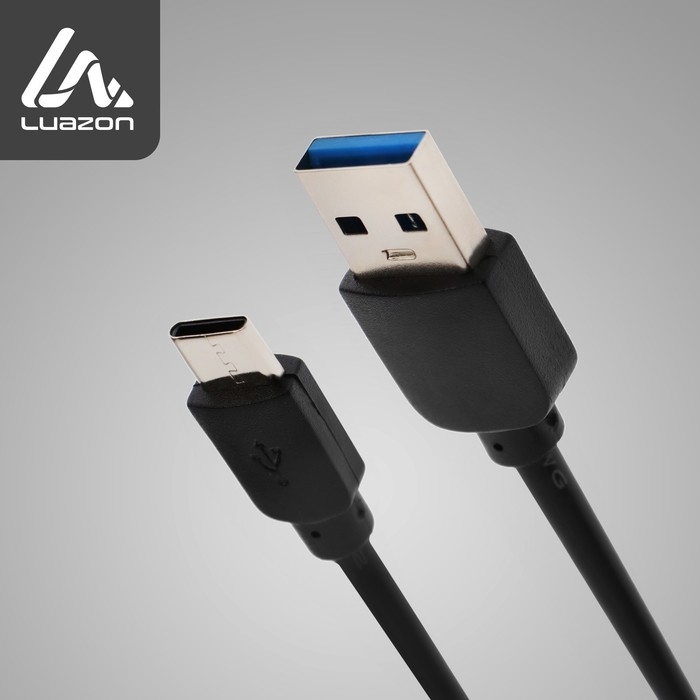 Кабель Luazon, Type-C - USB, 1 А, 1 м, чёрный Кабель Luazon, Type-C - USB, 1 А, 1 м, чёрный