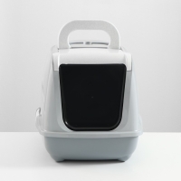 Туалет-домик для кошек закрытый с дверцей 50*38*37 см, серый Туалет-домик для кошек закрытый с дверцей 50*38*37 см, серый